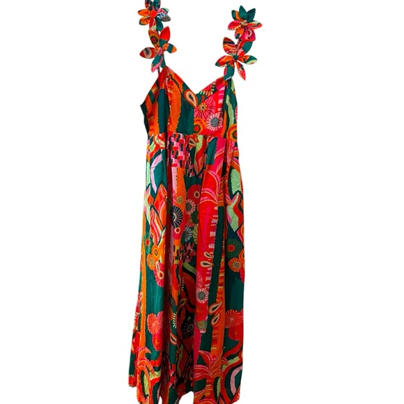 Farm Rio Palm Midi Dress / Boho Floral Breezy Maxi Dress - Picture 3 of 3